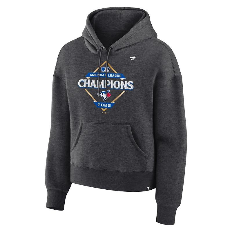 Women's Fanatics Heather Charcoal Toronto Blue Jays 2025 American League Champions Locker Room Fleece Hoodie