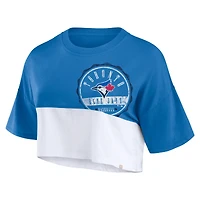 T-shirt court carré à couleurs divisées Fanatics Royal/White des Blue Jays de Toronto pour femmes