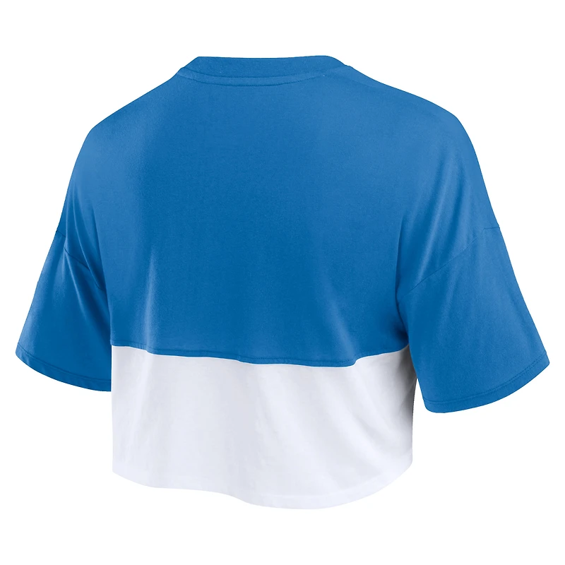 T-shirt court carré à couleurs divisées Fanatics Royal/White des Blue Jays de Toronto pour femmes