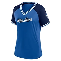 T-shirt à col en V Fanatics Royal Toronto Blue Jays Glitz & Glam League Diva Raglan pour femmes