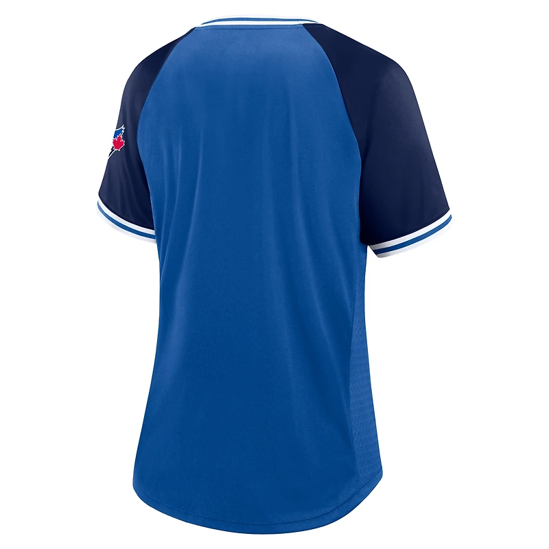 T-shirt à col en V Fanatics Royal Toronto Blue Jays Glitz & Glam League Diva Raglan pour femmes