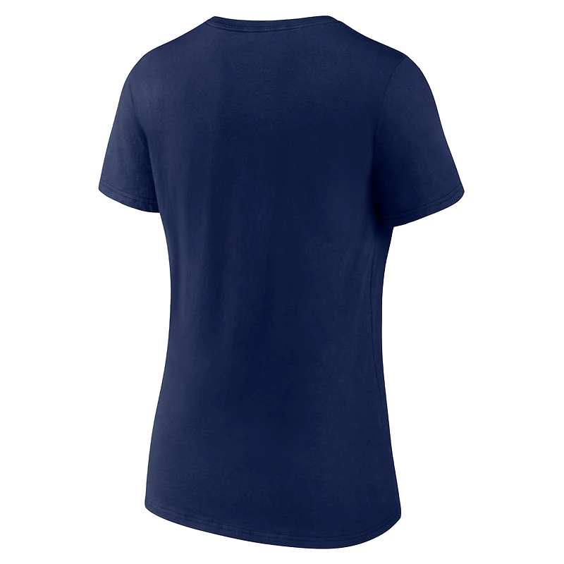 T-shirt de sport à col en V bleu marine avec logo officiel des Blue Jays Toronto pour femmes