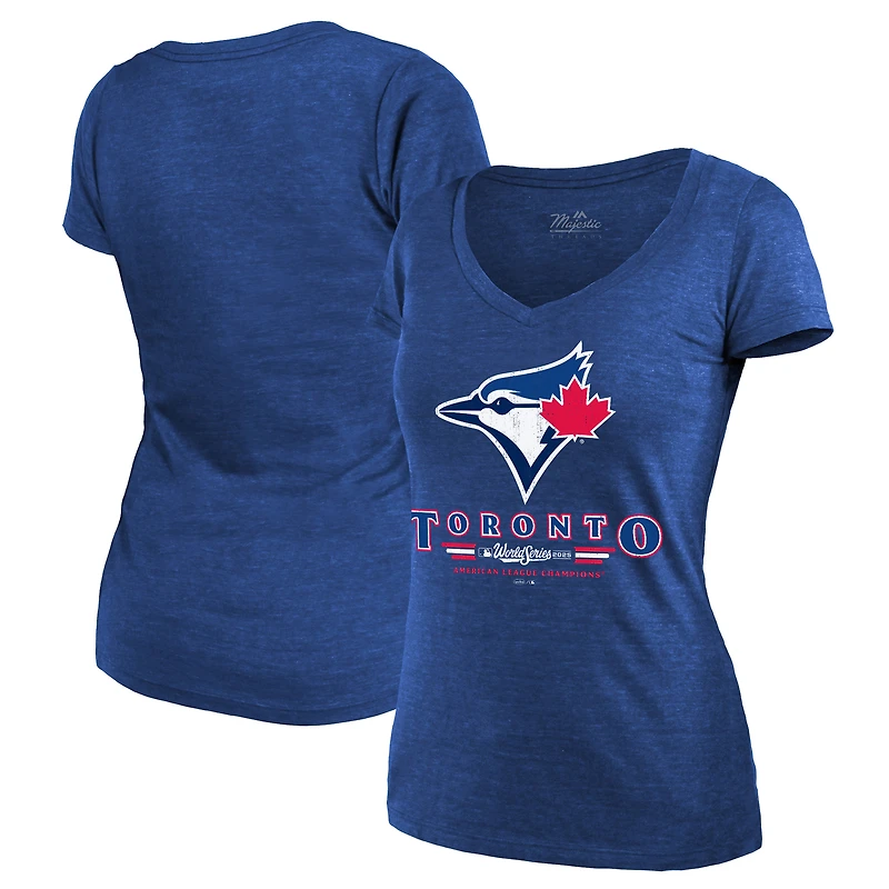 Women's Majestic Threads Royal Toronto Blue Jays 2025 American League Champions Hullabaloo Tri-Blend Modest V-Neck T-Shirt