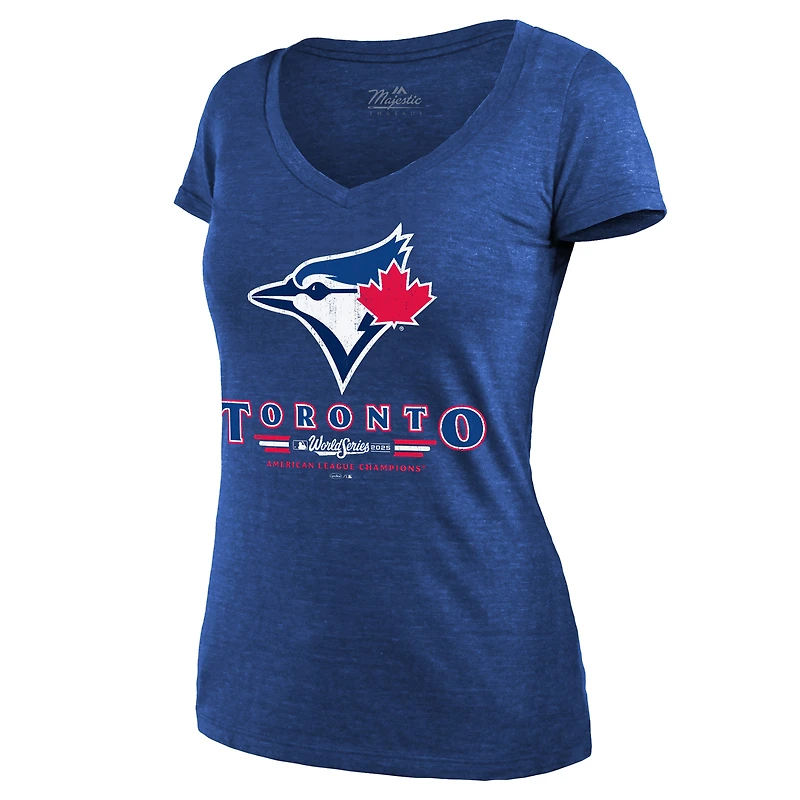 Women's Majestic Threads Royal Toronto Blue Jays 2025 American League Champions Hullabaloo Tri-Blend Modest V-Neck T-Shirt