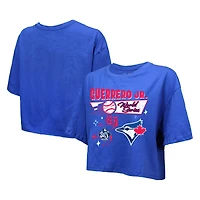 T-shirt court et carré pour femme Majestic Threads Vladimir Guerrero Jr. Royal Toronto Blue Jays Série mondiale 2025 Nom numéro