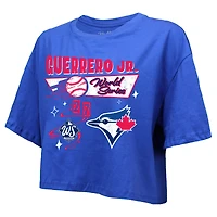 T-shirt court et carré pour femme Majestic Threads Vladimir Guerrero Jr. Royal Toronto Blue Jays Série mondiale 2025 Nom numéro