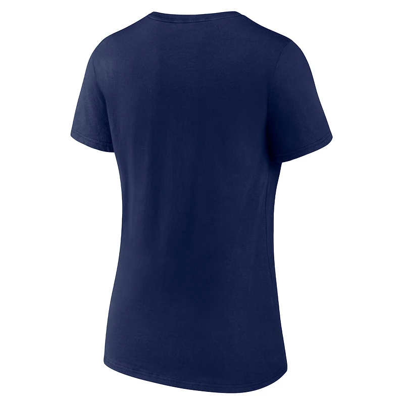 T-shirt à col en V pour femme, bleu marine, logo officiel des Blue Jays de Toronto