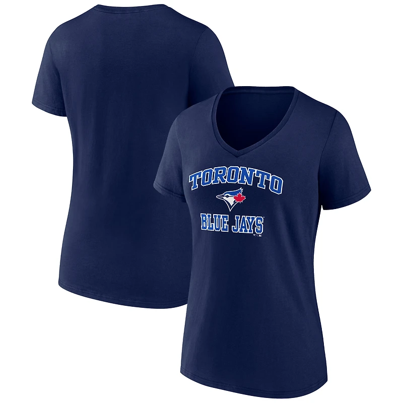 T-shirt à col en V pour femme, bleu marine, logo officiel des Blue Jays de Toronto