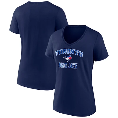 T-shirt à col en V pour femme, bleu marine, logo officiel des Blue Jays de Toronto