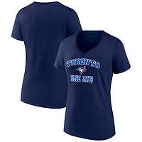 T-shirt à col en V pour femme, bleu marine, logo officiel des Blue Jays de Toronto