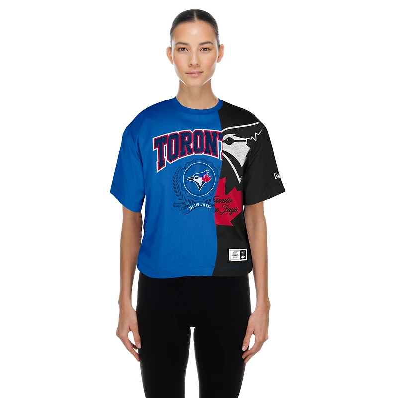 T-shirt court et boxy bleu/noir recyclé des Toronto Blue Jays pour femme de New Era