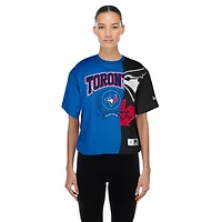 T-shirt court et boxy bleu/noir recyclé des Toronto Blue Jays pour femme de New Era