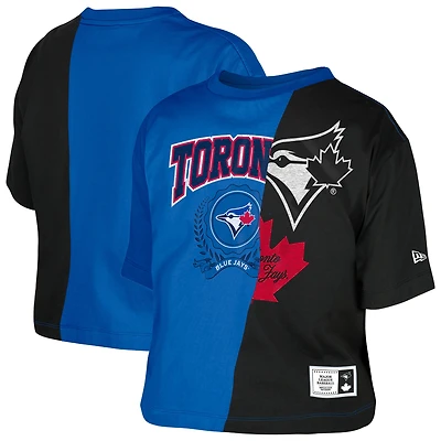 Women's New Era Blue/Black Toronto Blue Jays Upcycled Colorblocked Cropped Boxy T-Shirt