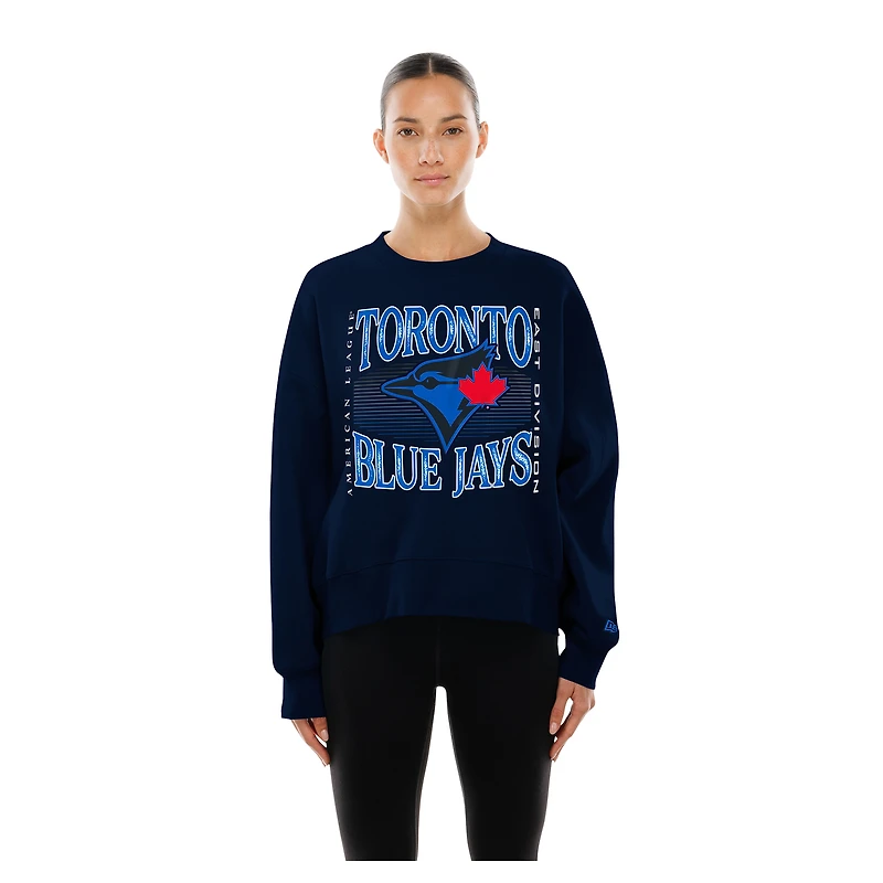 Women's New Era  Navy Toronto Blue Jays Interlock Boxy Pullover Sweatshirt