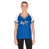 T-shirt à col en V raglan Toronto Blue Jays Royal New Era pour femme