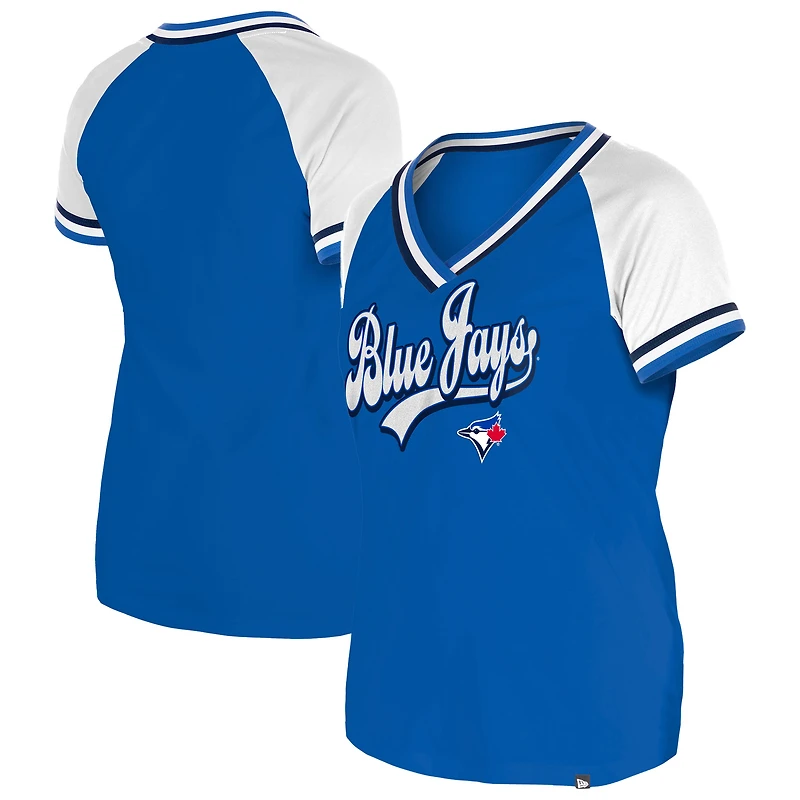 T-shirt à col en V raglan Toronto Blue Jays Royal New Era pour femme