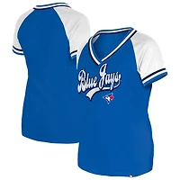 T-shirt à col en V raglan Toronto Blue Jays Royal New Era pour femme