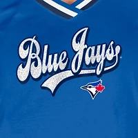 T-shirt à col en V raglan Toronto Blue Jays Royal New Era pour femme