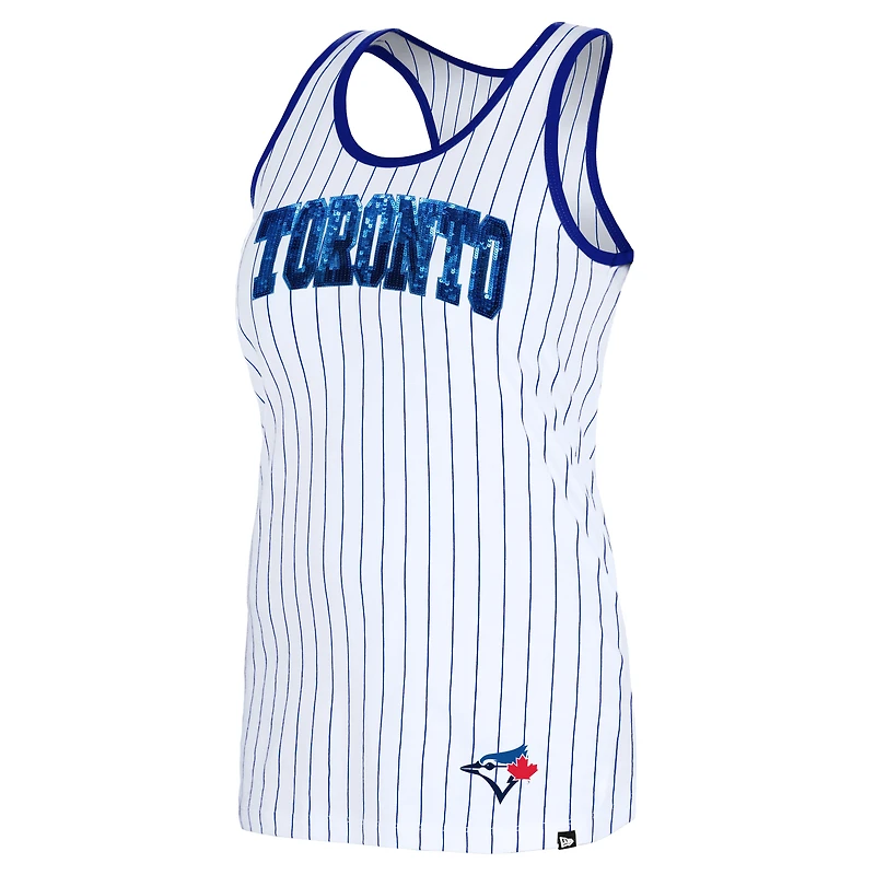Débardeur blanc à paillettes New Era pour femme, motif Blue Jays de Toronto
