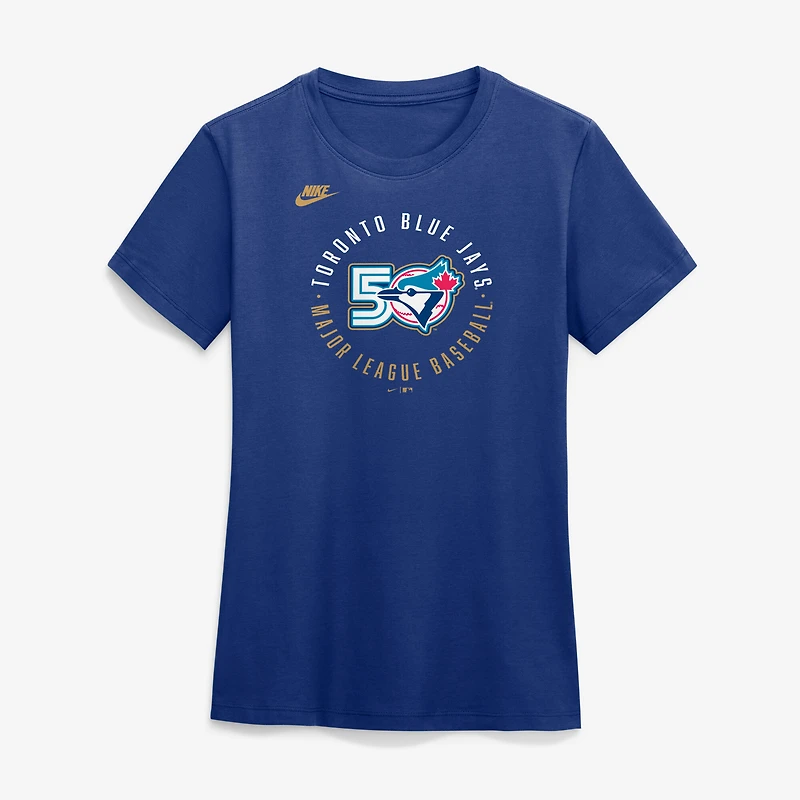 T-shirt Nike Heather Royal pour femme, édition spéciale 50e anniversaire des Blue Jays de Toronto, en mélange trois matières