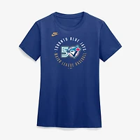 T-shirt Nike Heather Royal pour femme, édition spéciale 50e anniversaire des Blue Jays de Toronto, en mélange trois matières