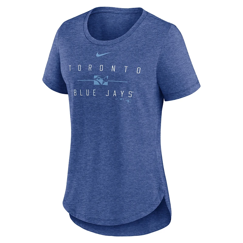 T-shirt Nike Heather Royal pour femme, motif tri-mélange Knockout Team Stack des Blue Jays de Toronto
