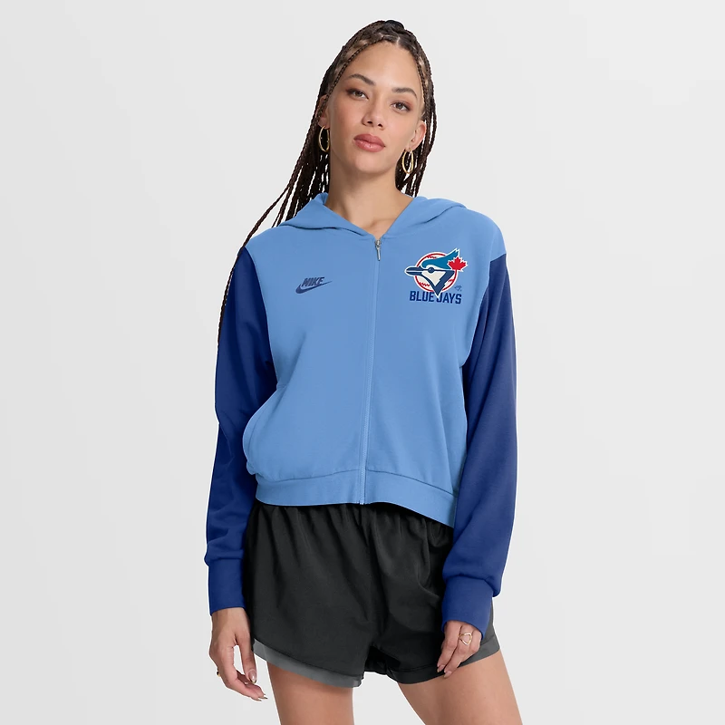 Women's Nike Powder Blue/Royal Toronto Blue Jays Cooperstown Collection Cropped Full-Zip Hoodie