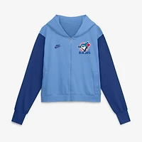 Sweat à capuche court zippé Nike pour femme, bleu poudré/bleu royal, collection Cooperstown des Blue Jays de Toronto