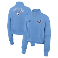 Sweat-shirt à demi-zip en molleton Nike bleu poudre Toronto Blue Jays Cooperstown Collection Phoenix pour femme