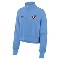 Sweat-shirt à demi-zip en molleton Nike bleu poudre Toronto Blue Jays Cooperstown Collection Phoenix pour femme