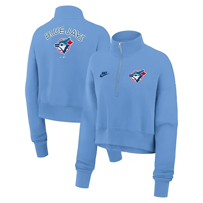 Sweat-shirt à demi-zip en molleton Nike bleu poudre Toronto Blue Jays Cooperstown Collection Phoenix pour femme