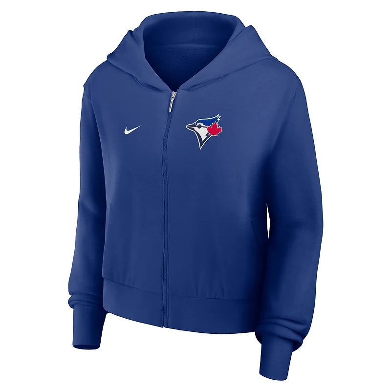 Sweat à capuche court Nike Royal Toronto Blue Jays pour femme, entièrement zippé