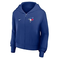 Sweat à capuche court Nike Royal Toronto Blue Jays pour femme, entièrement zippé