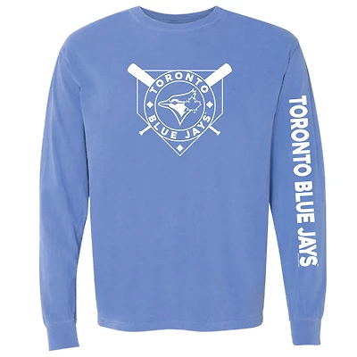 T-shirt à manches longues teinté pigmenté pour femme, doux comme un raisin, Royal Toronto Blue Jays