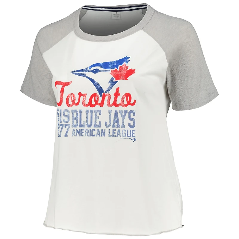 Women's Soft as a Grape White Toronto Blue Jays Plus Baseball Raglan T-Shirt