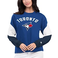Women's Starter Royal Toronto Blue Jays Ace Colorblock Drop Shoulder Pullover Sweatshirt