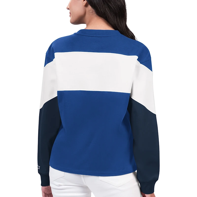 Women's Starter Royal Toronto Blue Jays Ace Colorblock Drop Shoulder Pullover Sweatshirt