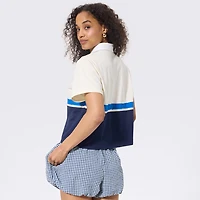 Women's Terez  Cream Toronto Blue Jays Cropped Rugby Polo