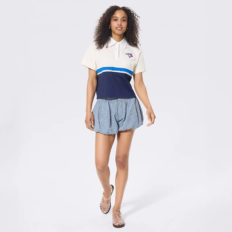 Women's Terez Cream Toronto Blue Jays Cropped Rugby Polo