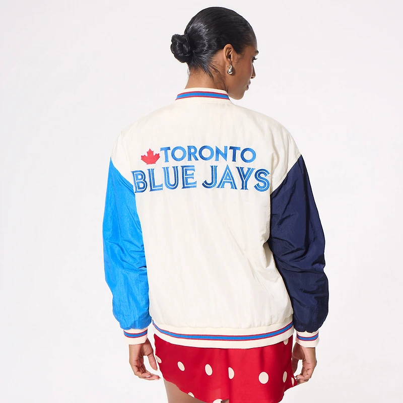 Women's Terez Cream Toronto Blue Jays Full-Zip Bomber Jacket