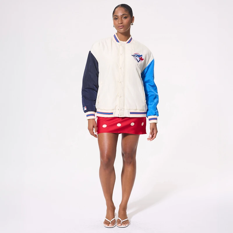 Women's Terez Cream Toronto Blue Jays Full-Zip Bomber Jacket