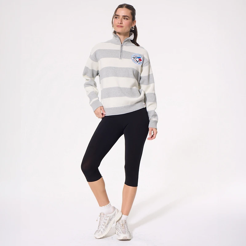 Women's Terez  Gray Toronto Blue Jays Throwback Patch Quarter-Zip Pullover