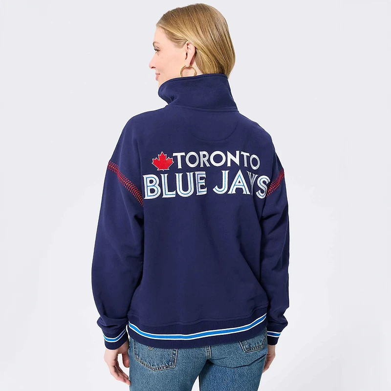 Pull à col zippé Terez bleu marine pour femme, motif baseball des Blue Jays de Toronto