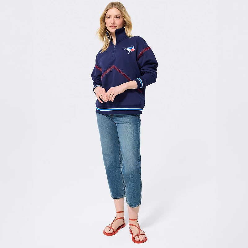 Pull à col zippé Terez bleu marine pour femme, motif baseball des Blue Jays de Toronto