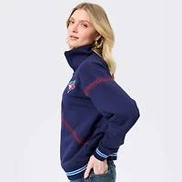 Women's Terez  Navy Toronto Blue Jays Baseball Stitch Quarter-Zip Pullover