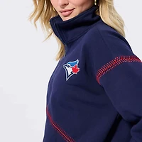 Women's Terez  Navy Toronto Blue Jays Baseball Stitch Quarter-Zip Pullover