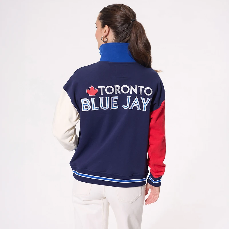 Pull à col zippé Terez bleu marine pour femme, motif Blue Jays de Toronto.