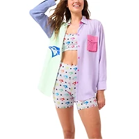 Women's Terez Pink/Blue Toronto Blue Jays Color Block Button-Up Long Sleeve Shirt