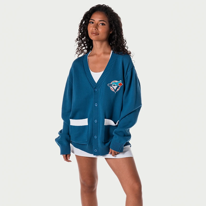 Women's The Wild Collective Royal Toronto Blue Jays Oversized Button-Up Jacquard Cardigan