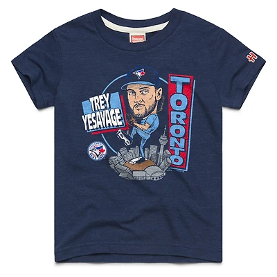 Youth Homage Trey Yesavage Navy Toronto Blue Jays Caricature Tri-Blend T-Shirt